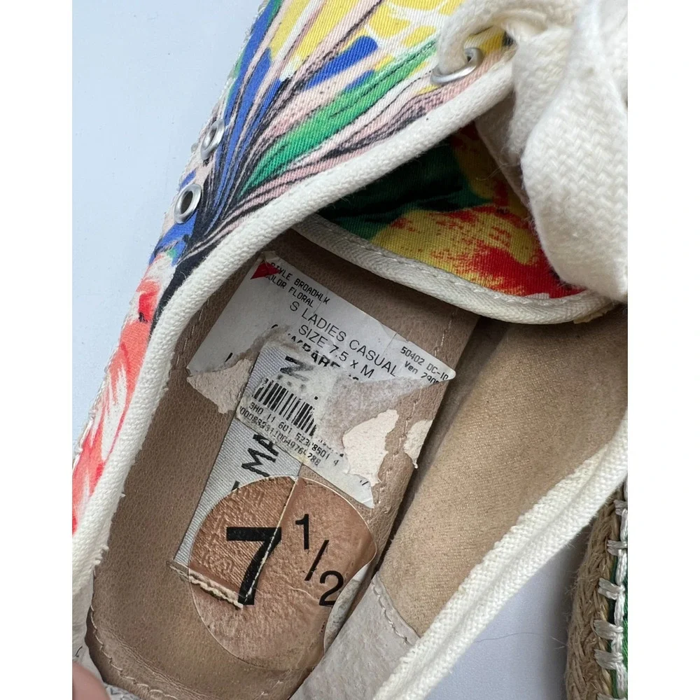 Womens Floral Espadrille Sneakers Size 7.5 Lace Up Canvas Multicolor Shoes
